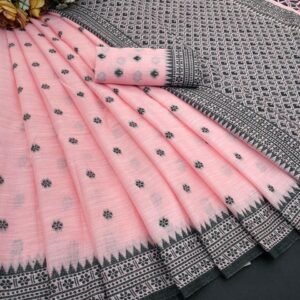 ps pure linen floral weave butti saree blush pink 2 image1