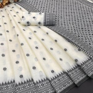 ps pure linen floral weave butti saree off white 1 image1