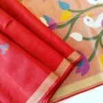 ps pure linen silk saree with zari & meena weaving pallu red 3 image1