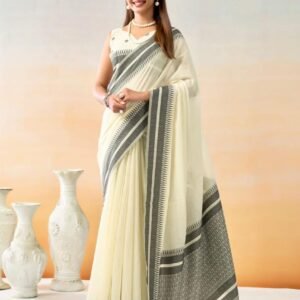 ps pure mul cotton temple weave border saree off white 2 image1