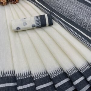 ps pure mul cotton temple weave border saree off white 2 image2