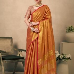 ps pure tissue silk handloom weaving saree orange 2 image1