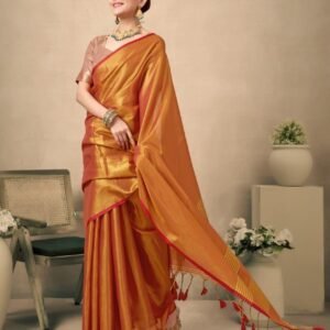ps pure tissue silk handloom weaving saree orange 2 image2