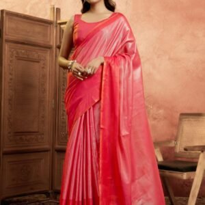 ps pure tissue silk with contrast border saree carrot pink 2 image1